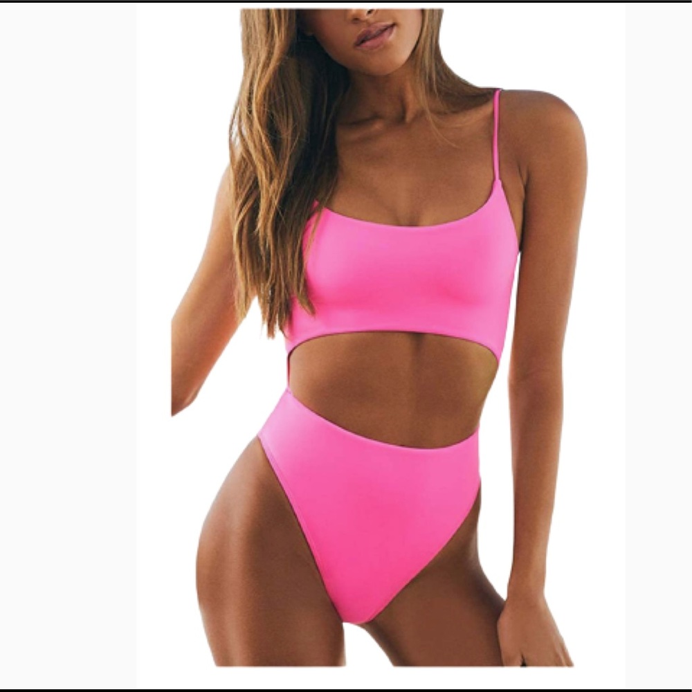 HOT PINK MONOKINI CONNECTED AT SIDES SZ S